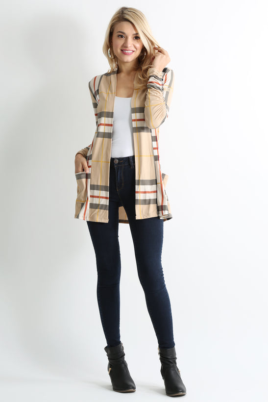 khaki plaid ruched sleeve