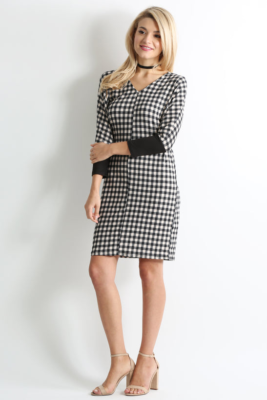 black tan plaid / black sleeve