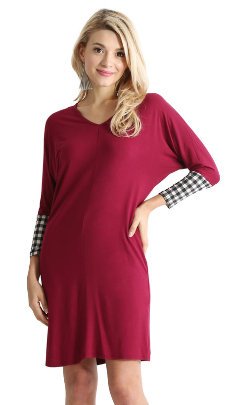 burgundy / black tan plaid sleeve