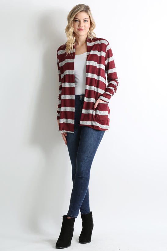 heather grey - burgundy stripe