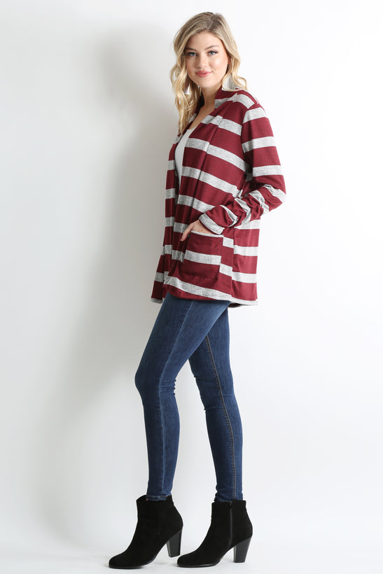 heather grey - burgundy stripe