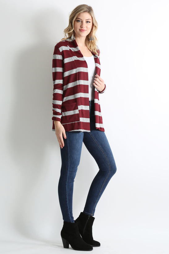 heather grey - burgundy stripe