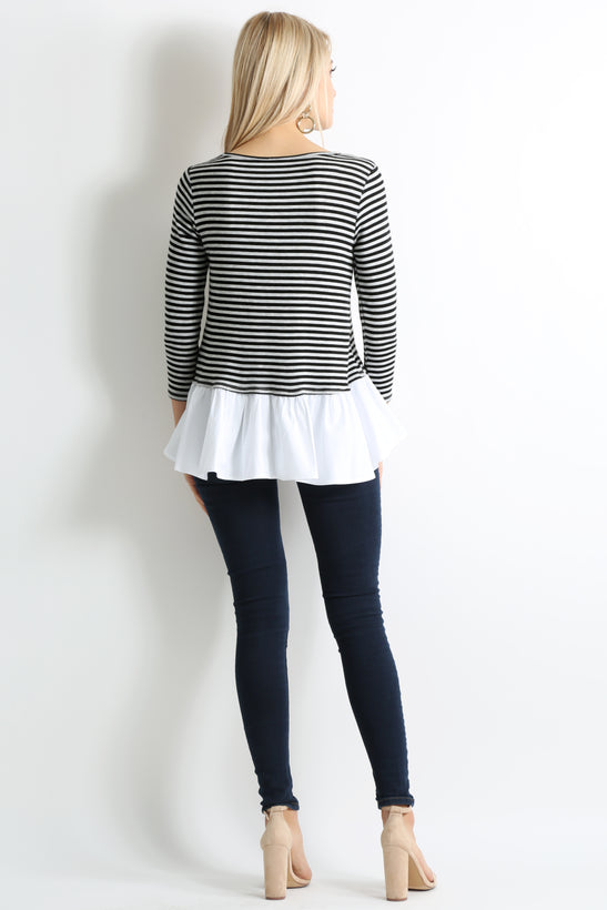 heather grey black stripe