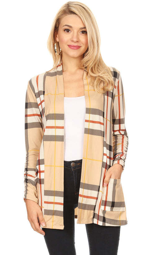 khaki plaid ruched sleeve