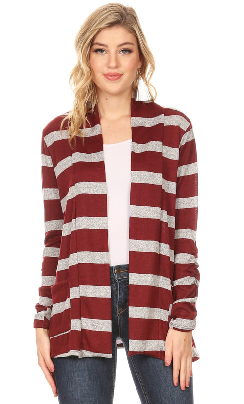 heather grey - burgundy stripe