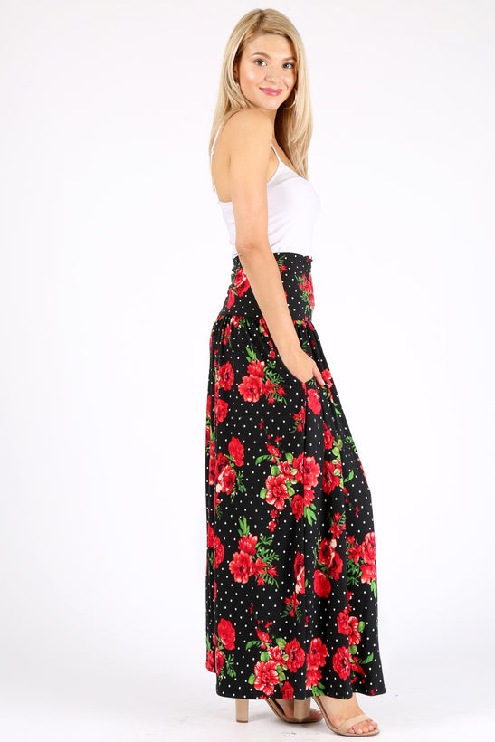 black red polka dot floral