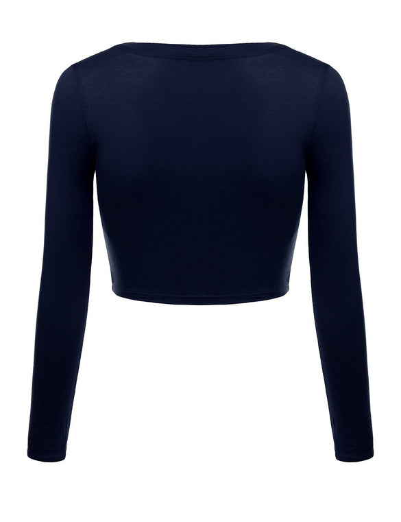 Crop Top for Women Crew Neck Basic Long Sleeve Crop Top - USA