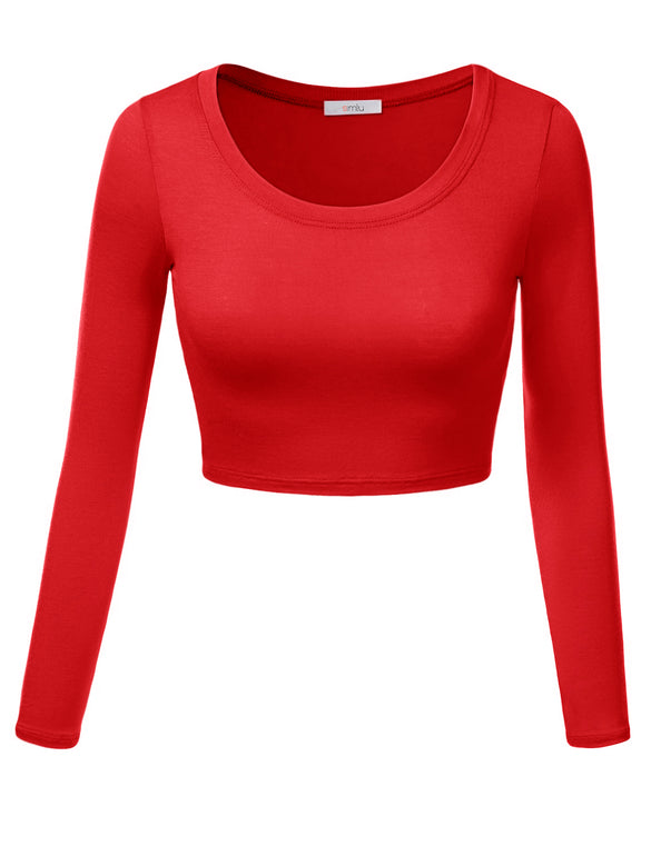 Crop Top for Women Crew Neck Basic Long Sleeve Crop Top - USA