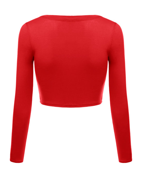 Crop Top for Women Crew Neck Basic Long Sleeve Crop Top - USA