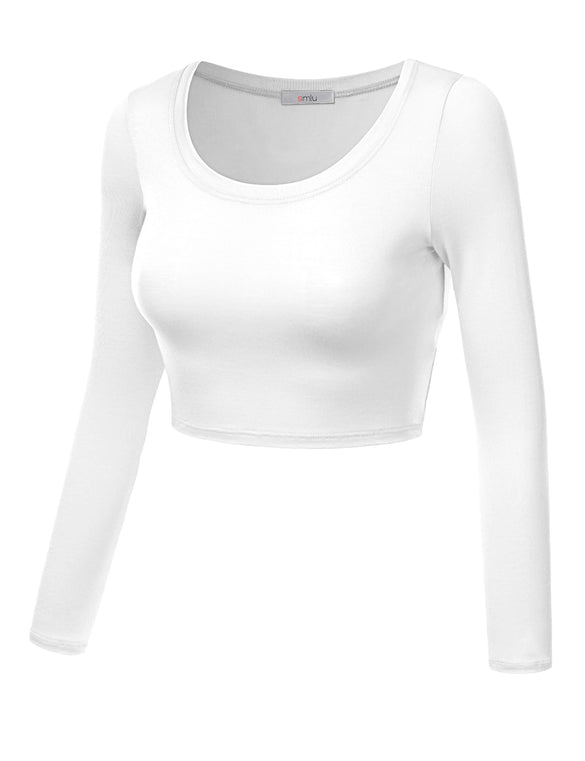 Crop Top for Women Crew Neck Basic Long Sleeve Crop Top - USA