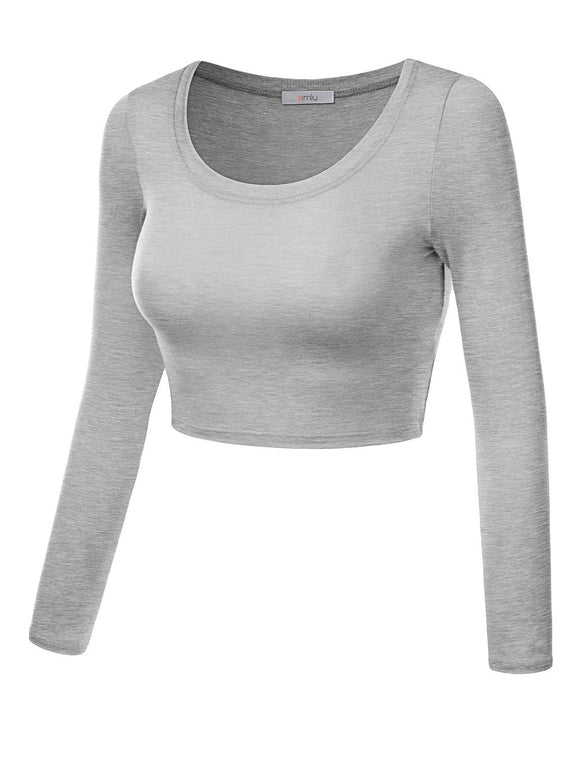 Crop Top for Women Crew Neck Basic Long Sleeve Crop Top - USA