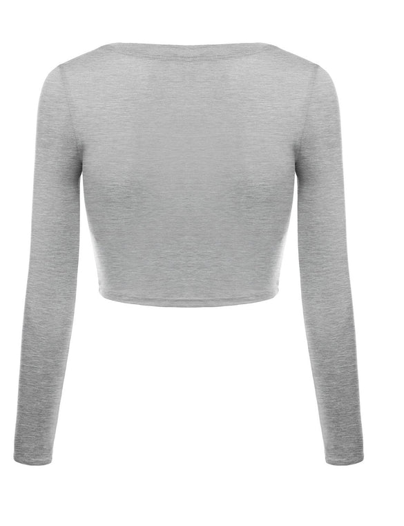 Crop Top for Women Crew Neck Basic Long Sleeve Crop Top - USA