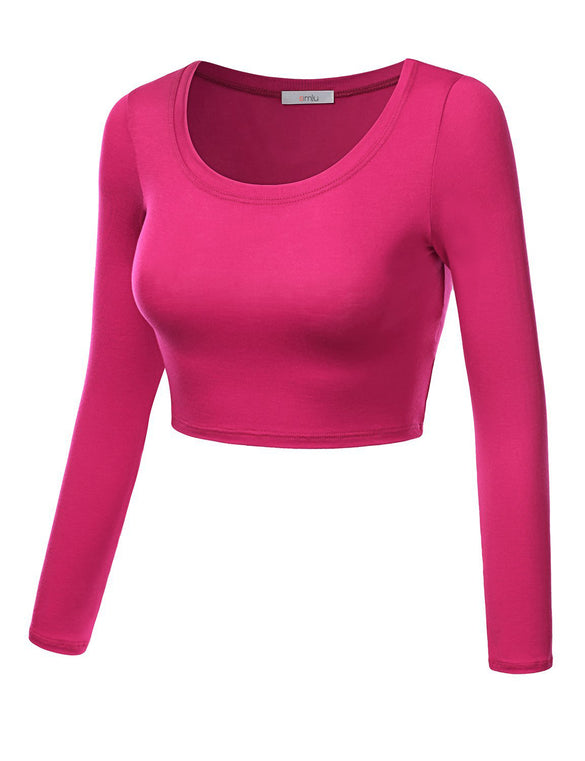 Crop Top for Women Crew Neck Basic Long Sleeve Crop Top - USA