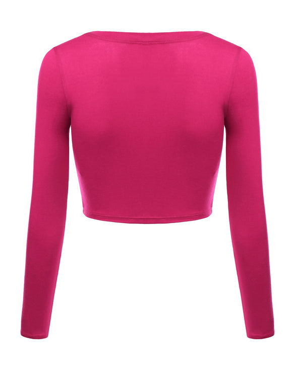 Crop Top for Women Crew Neck Basic Long Sleeve Crop Top - USA