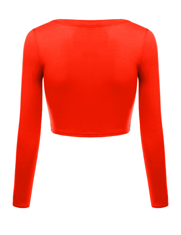 Crop Top for Women Crew Neck Basic Long Sleeve Crop Top - USA