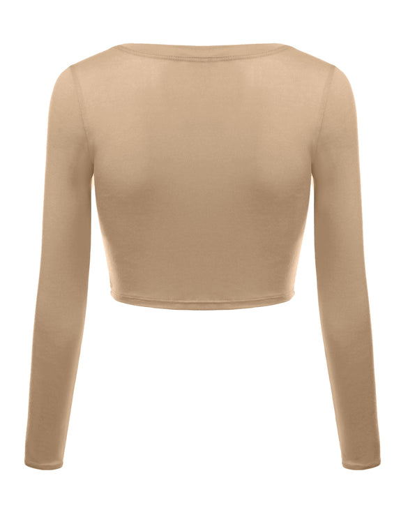 Crop Top for Women Crew Neck Basic Long Sleeve Crop Top - USA