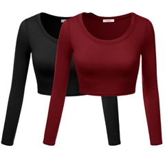 Load image into Gallery viewer, Crop Top for Women Crew Neck Basic Long Sleeve Crop Top - USA