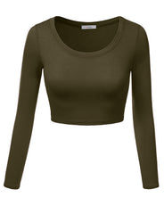 Load image into Gallery viewer, Crop Top for Women Crew Neck Basic Long Sleeve Crop Top - USA