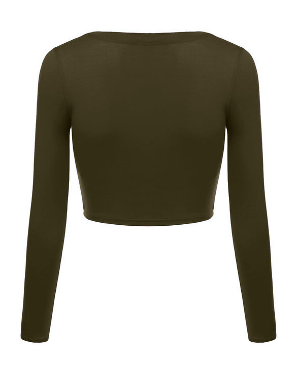 Crop Top for Women Crew Neck Basic Long Sleeve Crop Top - USA