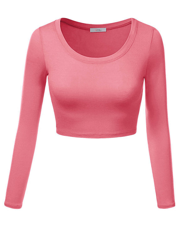 Crop Top for Women Crew Neck Basic Long Sleeve Crop Top - USA