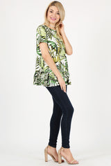 Load image into Gallery viewer, green leaf print/ short sleeve