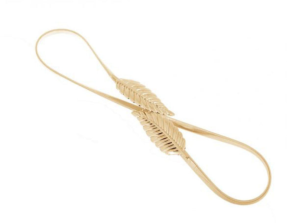 Dress Belts for Women Leaf Design Slim Stretch Elastic Waist Metal Gold Womens Belts for Dresses
