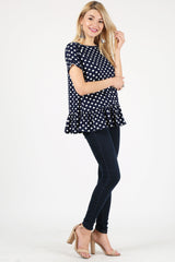 Load image into Gallery viewer, polka dot navy/ivory /short sleeve