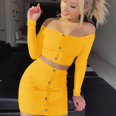 Load image into Gallery viewer, Sexy Off Shoulder Two Piece Set  Long Sleeve Top And Skirt