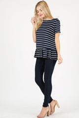 Load image into Gallery viewer, striped navy/white/ short sleeve